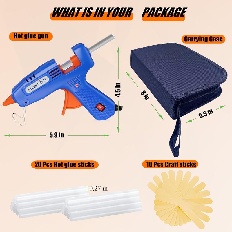 MONVICT Hot Glue Gun Kit, Mini Glue Gun with Carrying Case,20 Pcs Premium Glue Sticks, 10 Pcs Wood Craft sticks, Fast Preheating Hot Melt Glue Gun for School Crafts DIY Arts Gift (Blue, 30Watts) - Image 4